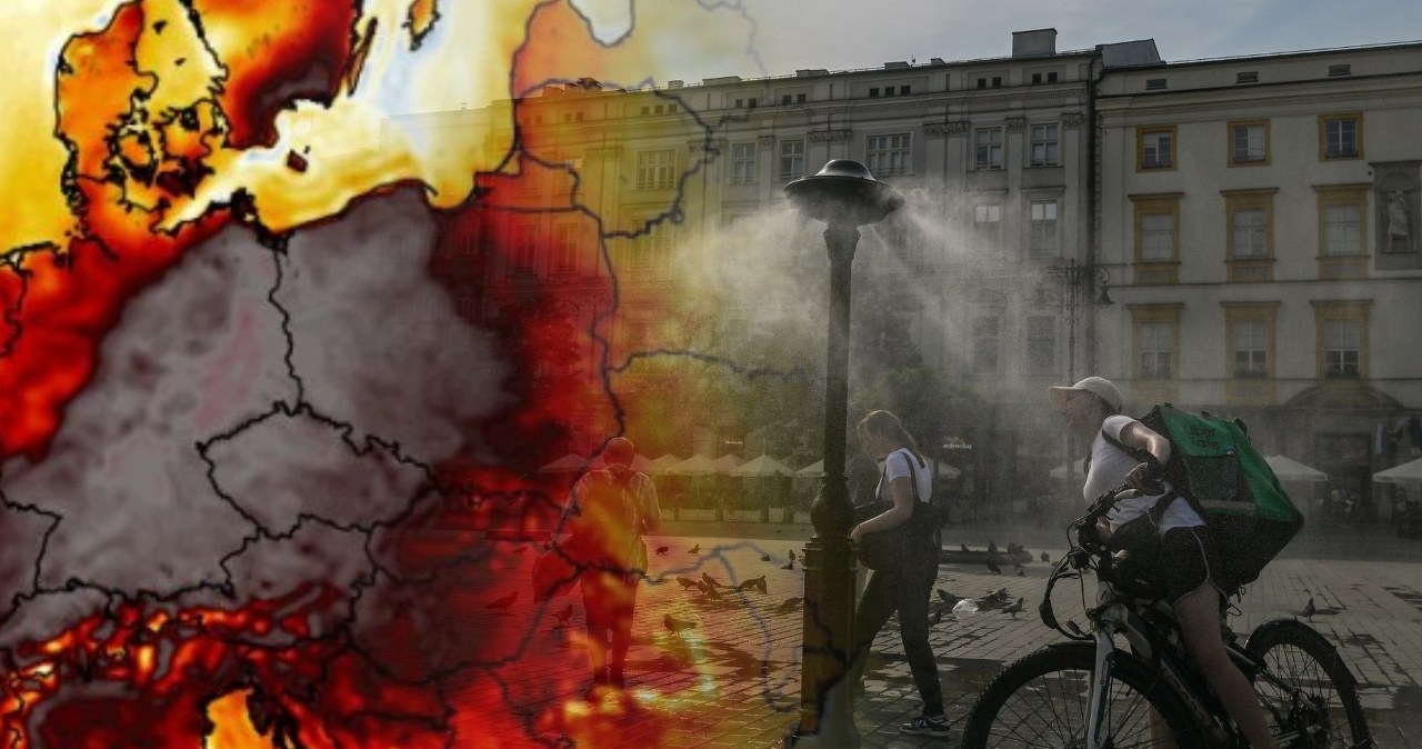 Kurtyna wodna pomagająca mieszkańcom miasta schłodzić się podczas fali upałów. IMGW: Pierwszy upał zanotujemy w weekend