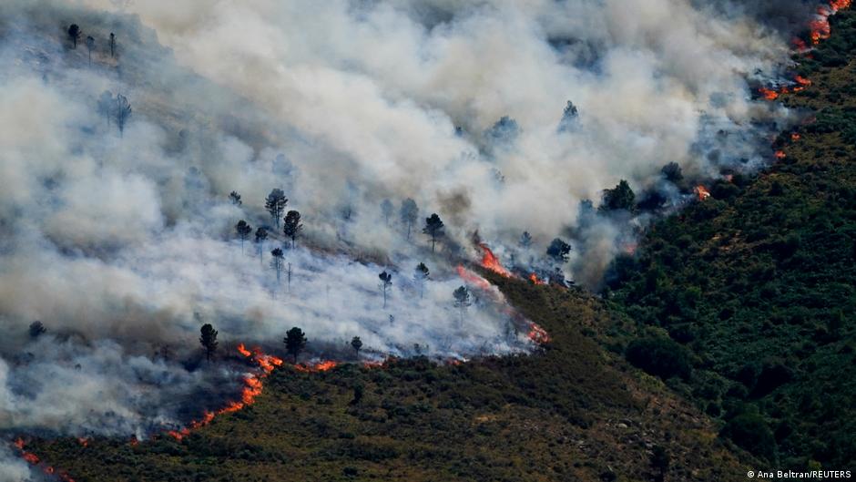 A view of a wildfire spreading over the Burgohondo mountains, in Avila, Spain, on July 23, 2026