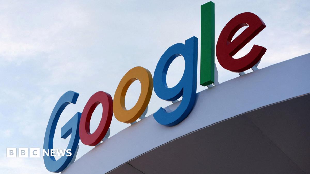 Google's primary-colored logo outside of a building