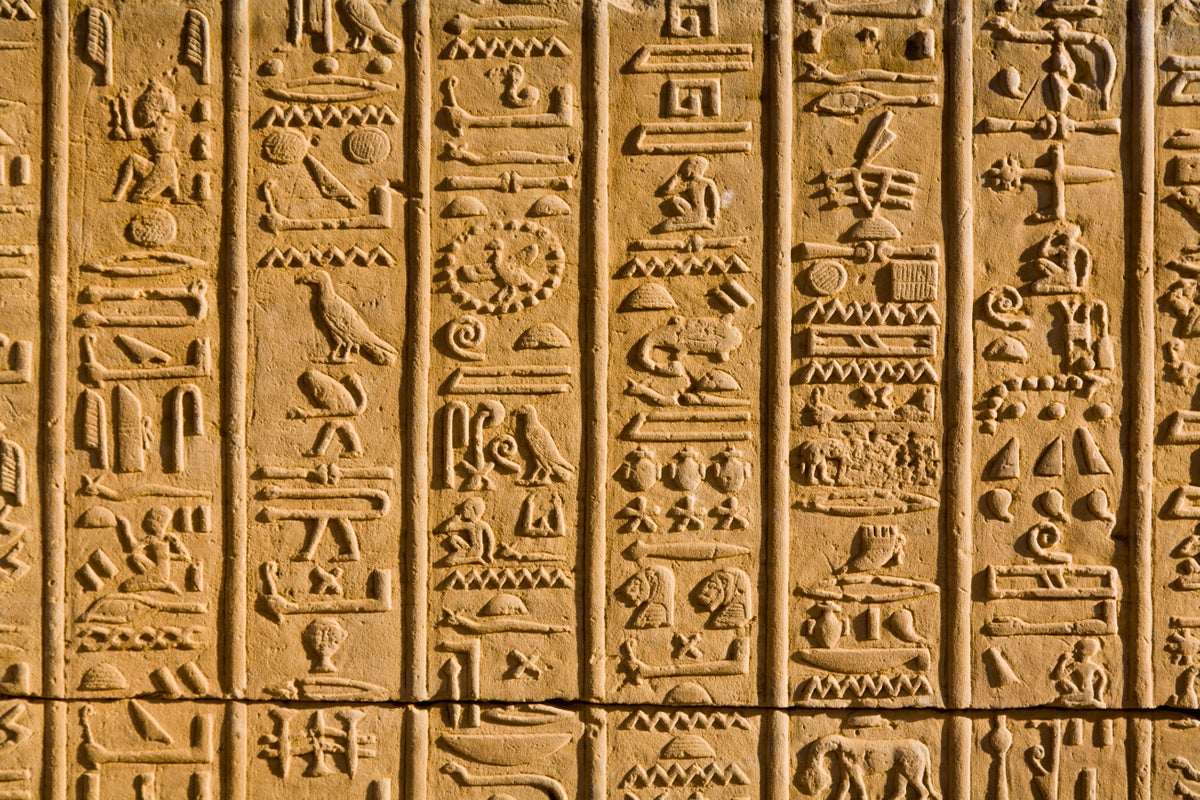 A carving of rows of hieroglyphics
