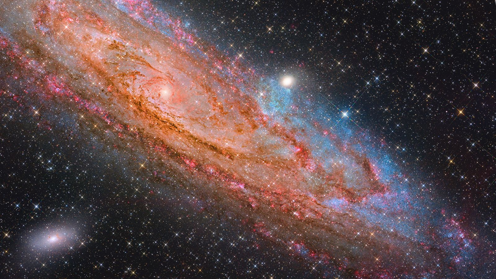 The Crimson Vortex and Sapphire Blossoms of Andromeda