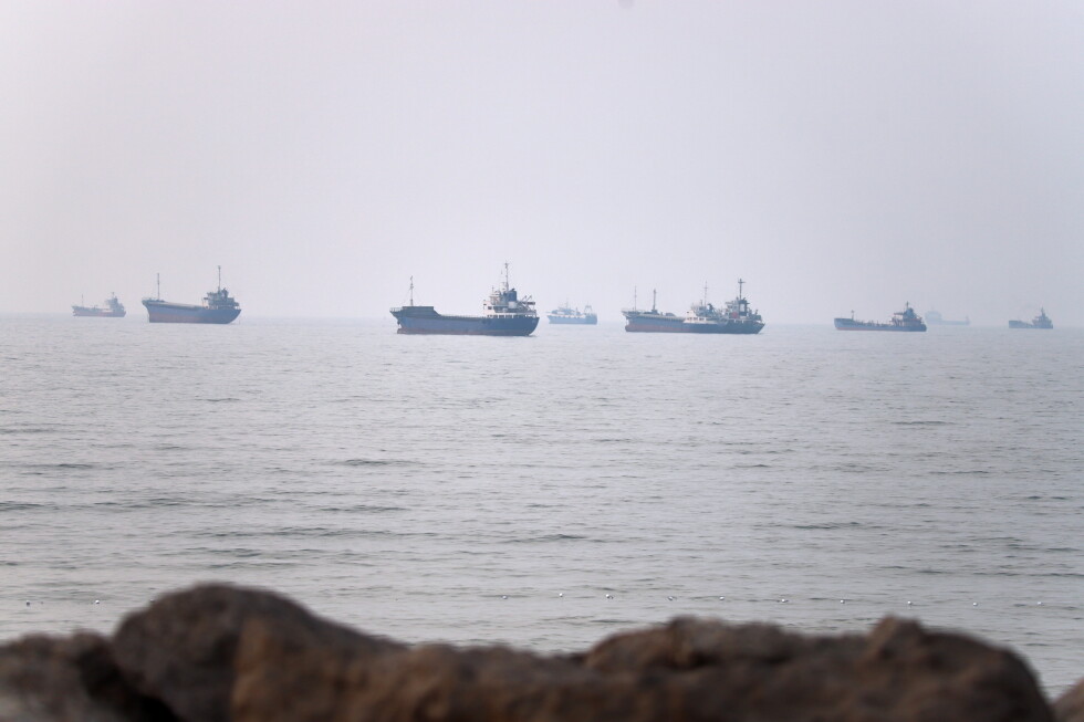 Commercial vessels are seen in the Strait of Hormuz off Bandar Abbas, Iran, Tuesday, June 30, 2026. (Amirhosein