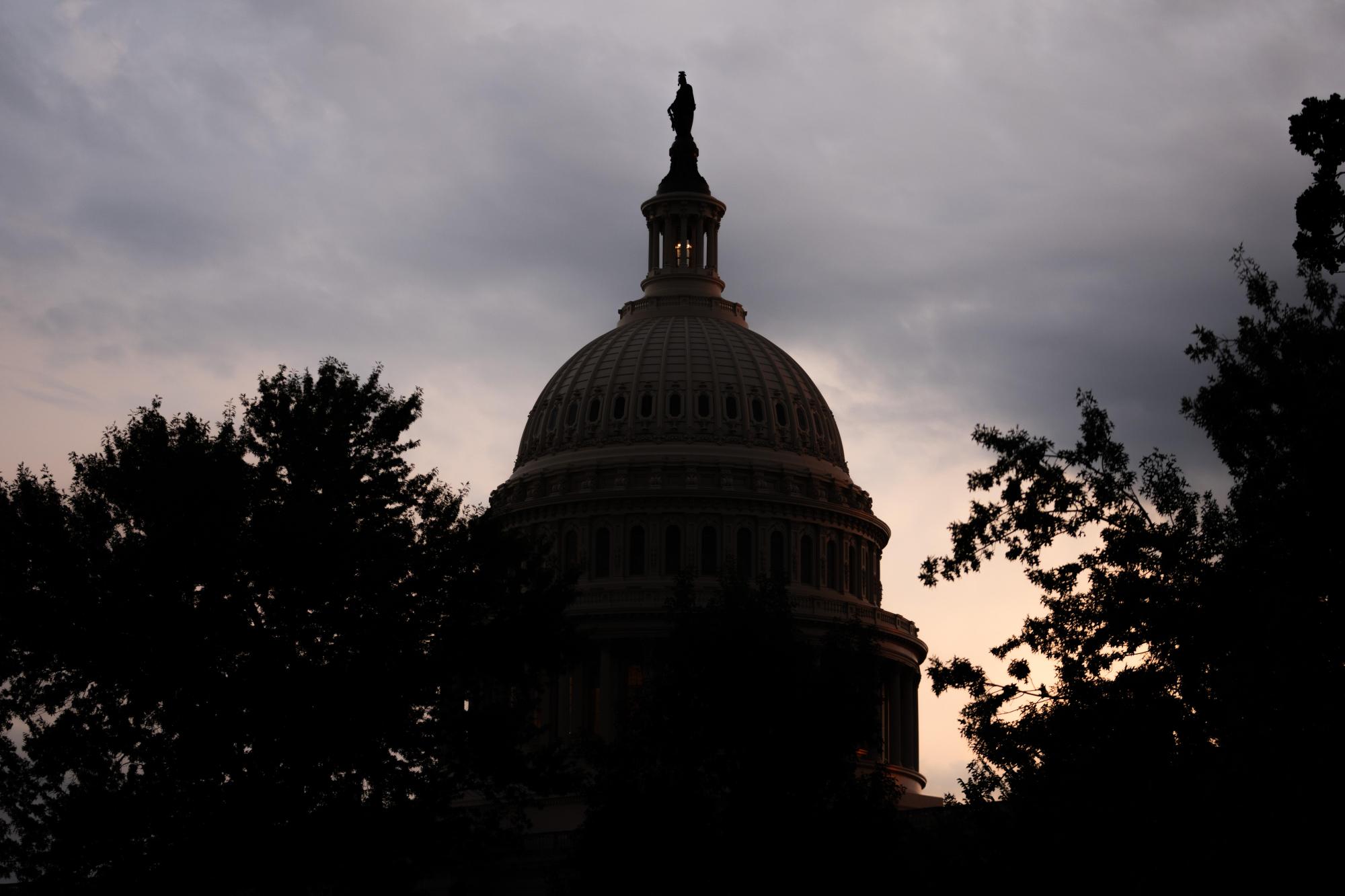The sun sets behind the U.S. Capitol