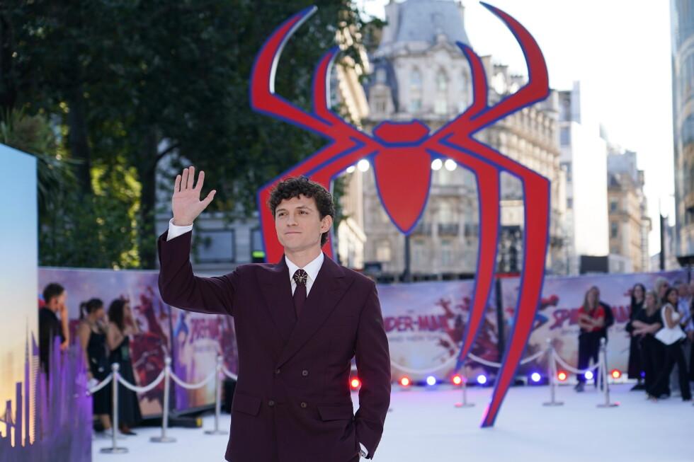 Tom Holland poses for photographers upon arrival at the 'Spider-Man: Brand New Day' premiere in London, England, Wednesday