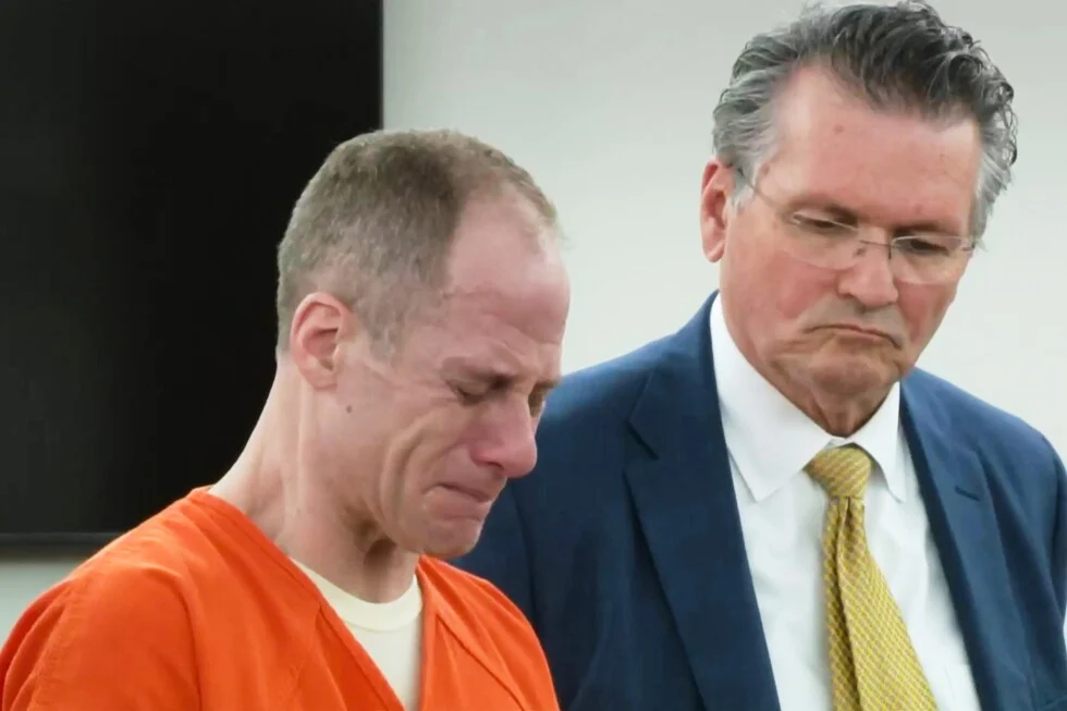 This image taken from video shows Caleb Flynn reading his statement to the court before being sentenced on Monday, Oct. 5