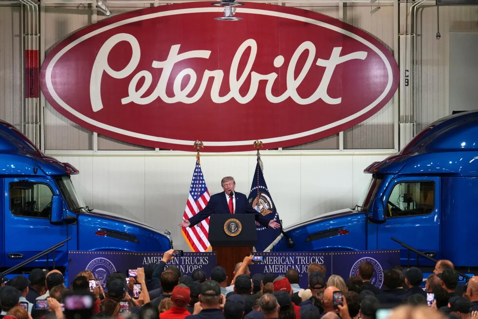 President Donald Trump speaks at the Peterbilt Motors Company, Thursday, Oct. 1, 2026, in Denton, Texas. (AP Photo/Tony